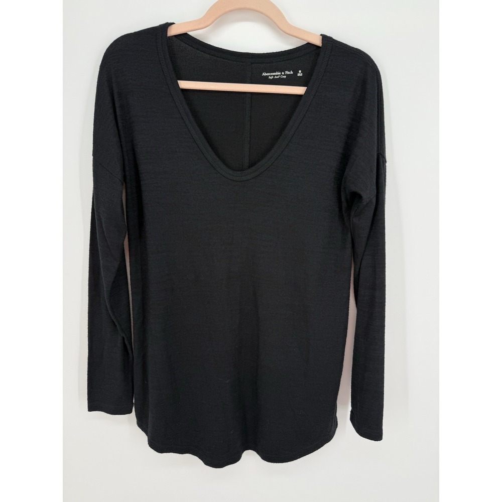 Abercrombie & Fitch Soft A&F Cozy Long Sleeve V-Neck Legging Tee Black Size M